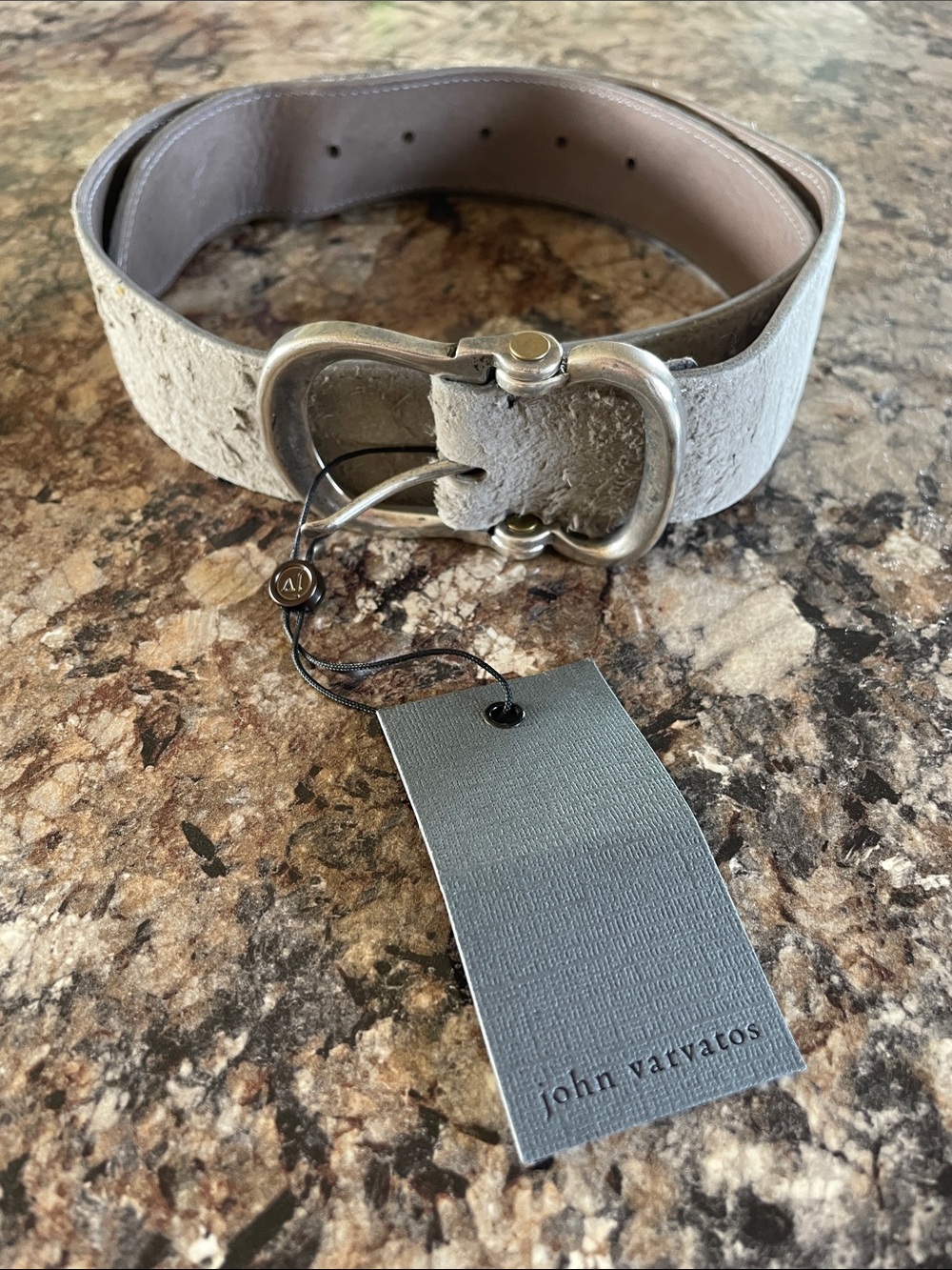 NWT John Varvatos Men's Taupe Suede Leather Belt 30 Silver Buckle Made In Italy
